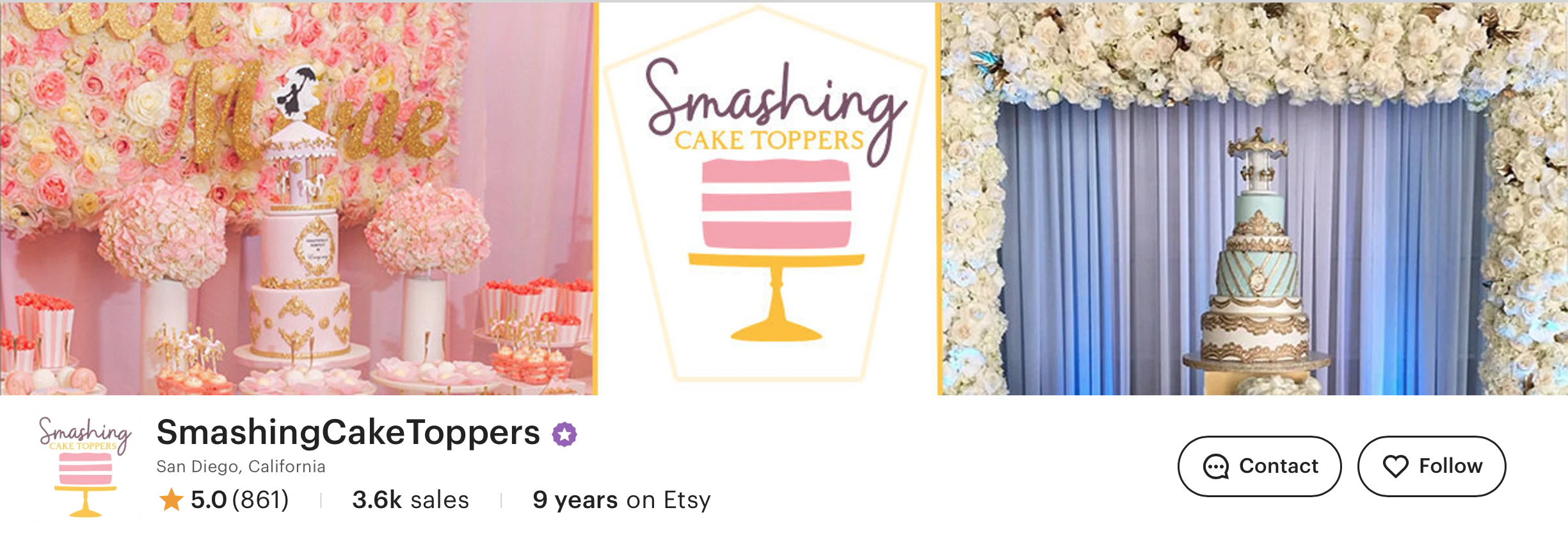 The banner image used on the business Smashing Cake Toppers ecommerce page.